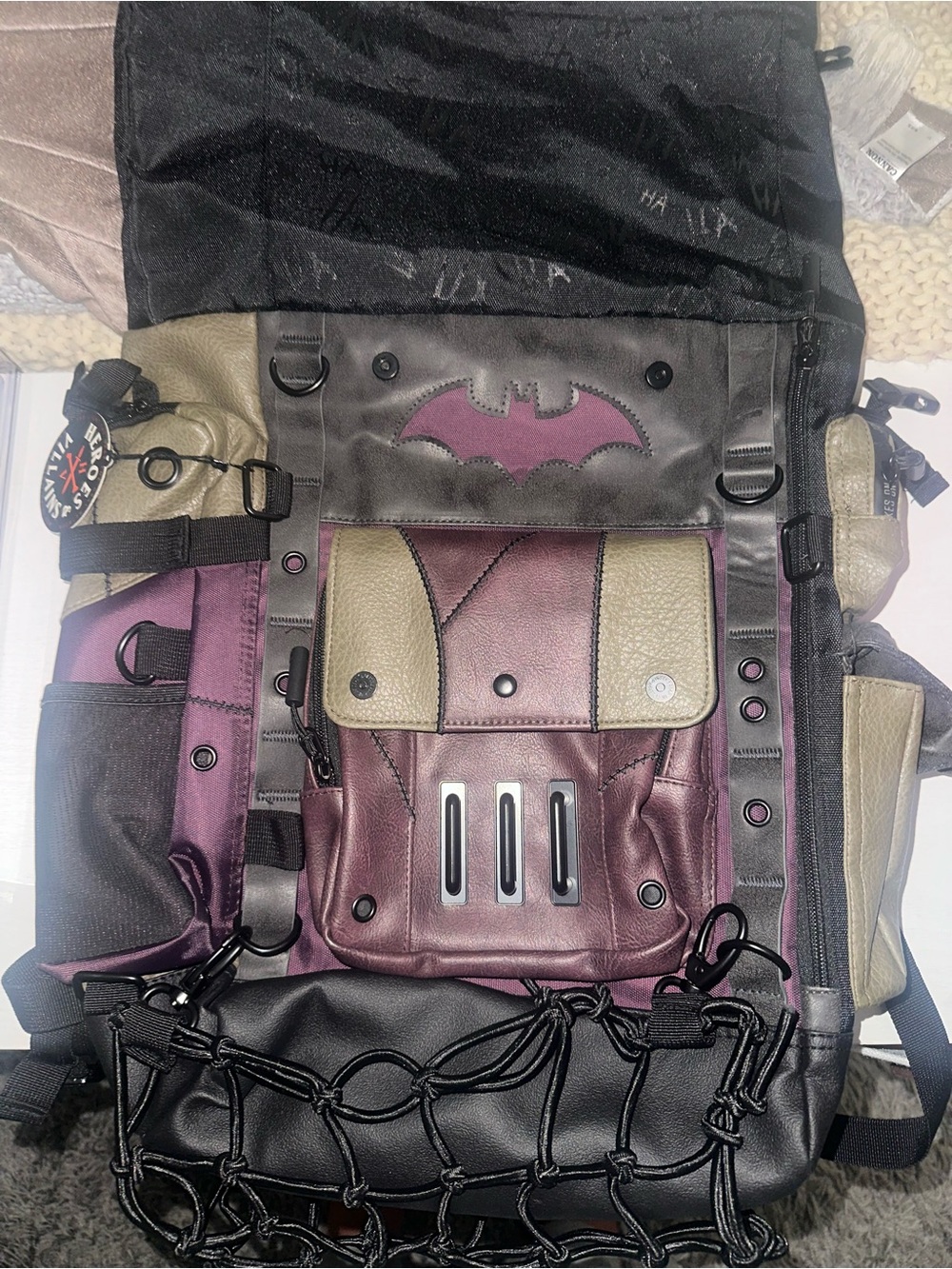 Purple & Olive Tactical Backpack with Bat Emblem